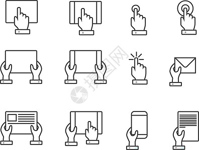 双击手指和手触摸屏幕的手线网络图标 矢量插图设计图片