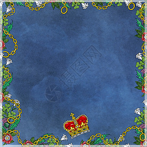 蓝色背景和皇冠的花朵框架艺术黑色红色流行白色背景图片