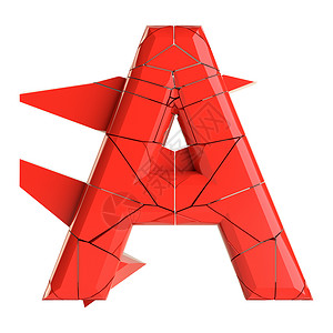 字体裂纹设计未来派的红色裂纹字母  3D插画概念3d字体裂缝渲染刻字艺术反射划痕创造力背景