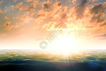 美丽的日落或海中日出地平线海滩天空太阳日出蓝色阳光风景背景图片