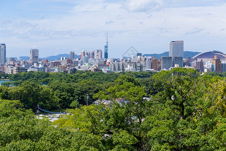 福冈市观光建筑蓝色商业吸引力旅行天空游客公园城市背景图片