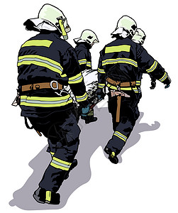 黑色工服消防员消防员团队情况制服人员急救担架治疗灾难救援者危机设计图片