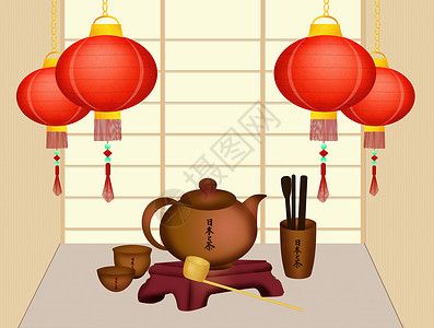 日本日茶仪式文化杯子仪式礼仪传统艺术快乐插图灯笼背景图片