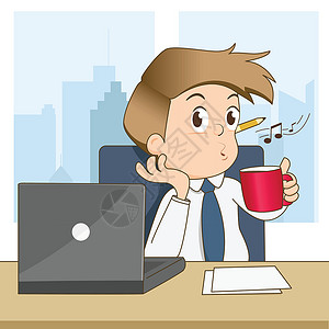 商务人士喝咖啡快乐的商务人士吹口哨和在办公室喝咖啡     矢量设计图片
