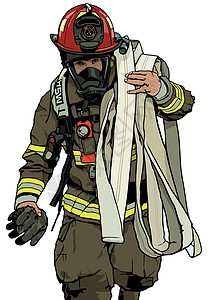 消防水带消防员面具救援男人职业救援者安全人员插图制服工作背景图片