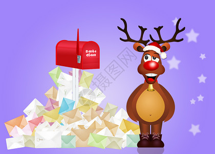 给圣诞老人的信牛角动物邮件邮箱老人愿望驯鹿礼物插图庆典背景图片