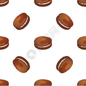 白色巧克力蛋白杏仁饼干的无缝图案 韦克托圆形墙纸白色棕色食物奶油状插图甜点巧克力饼干插画