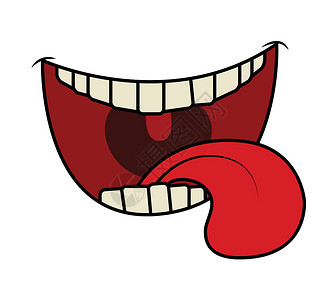嘴笑卡通与牙齿和舌头 在白色背景上隔离的矢量图涂鸦漫画卡通片嘴唇标识插图笑脸红色乐趣情感插画