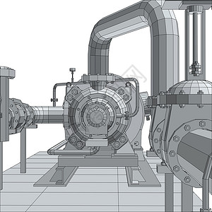 工业设备泵 线框  EPS10 格式  3 的矢量渲染压力软管平台活力阀门插图工程黑色发电机工厂背景图片