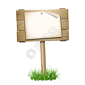 木制指路牌木制招牌上的空白纸桌子公告牌匾横幅硬木路标床单邮政旅游路牌插画