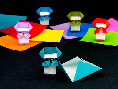 日本折纸玩具折叠指令 如何玩耍紫色工艺黄绿色艺术折纸文化乐趣蓝色家庭教学背景图片