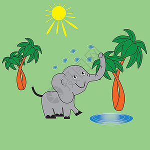 大象用水给自己浇水高清图片