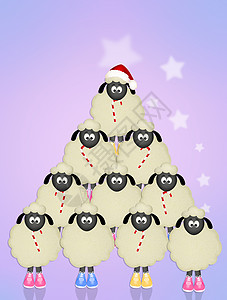 带绵羊的圣诞树背景图片