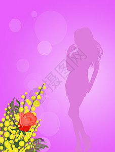 妇女节女性展示快乐玫瑰黄色礼物插图花朵背景图片