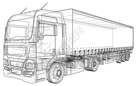 模型拖车 线框  EPS10 格式  3 的矢量渲染柴油机插图物流蓝图货车船运卡车拖拉机小样运输背景图片