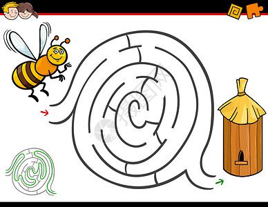 蜂巢迷宫蜜蜂和艾滋病毒的卡通迷宫活动插画
