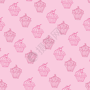 樱桃小蛋糕可爱小蛋糕甜点 无缝背景矢量设计织物包子杯子纺织品卡片插图巧克力餐厅咖啡店食物插画
