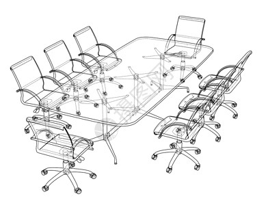 四把带椅子的会议桌素描万科内阁绘画环境办公室墨水方案涂鸦扶手椅房间桌子设计图片