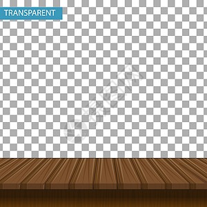 浅木色透明背景上逼真的木桌 您的产品展示的模型  3d 台面橡木胡桃木色 矢量图插画