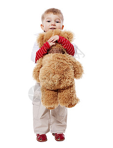 男孩抱抱熊儿童金发拥抱快乐玩具男性乐趣童年喜悦孩子背景
