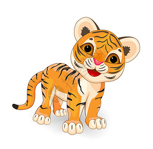 可爱老虎卡通片黄色微笑哺乳动物荒野插图橙子动物背景图片