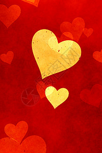 红色心形框架插图黄色浪漫黑色背景图片