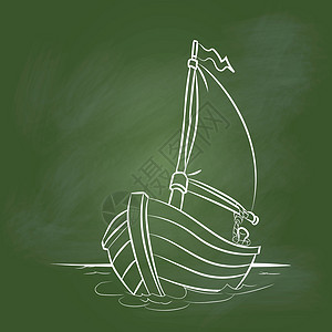 水粉笔手绘船卡通绿板-矢量它制作图案插画