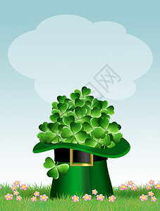 帕特里克的帽子绿色明信片庆典四叶叶子插图三叶草节日背景图片