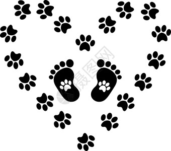 狗爪印婴儿脚印的黑色轮廓 框架内有爪印插画
