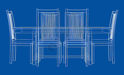 带椅子的餐桌  3 的矢量渲染工作饮食绘画房间大厅办公室涂鸦方案房子草图背景图片