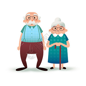 范妮布莱斯快乐的老年情侣卡通 范妮平凡人物 老人和老太太 白色背景的简单插图幸福甘蔗丈夫家庭公寓眼镜婚礼乐趣爷爷退休背景
