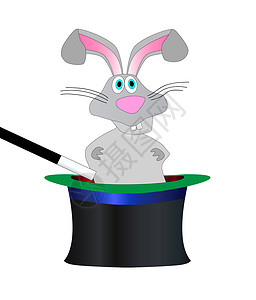 魔法兔子帽子艺术品艺术卡通片诡计棍棒插图绘画背景图片