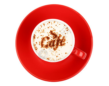 卡布奇诺咖啡 红杯咖啡红色棕色活力饮料飞碟牛奶可可杯子拿铁巧克力背景图片