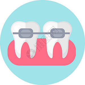 牙科支架牙齿上的支架 图标平面样式 牙科牙医的概念 孤立在白色背景上 矢量图插画