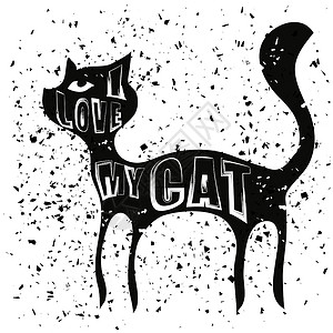 印刷版式设计动物草图刻字信件友谊书法小猫卡片绘画潮人背景图片