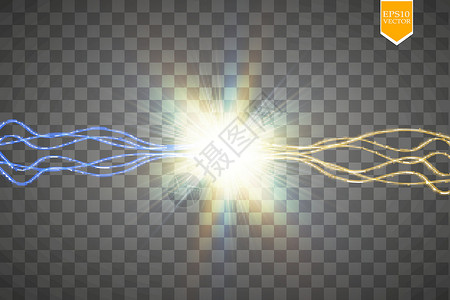 蓝色闪光线条金色和蓝色光芒的两种力量碰撞 矢量图 冷热波光粼粼的力量 与放电的能量闪电运动震惊霹雳粒子辉光速度射线活力风暴耀斑插画