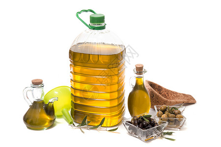 查寝含橄榄油瓶的绿橄榄和黑橄榄白色瓶子烹饪蔬菜塑料玻璃质量金子食物产品背景