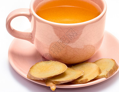 姜茶杯代表饮用清酒和草药背景图片