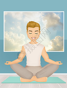 男人做瑜伽男性身体健身房运动冥想反抗平衡插图姿势训练背景图片