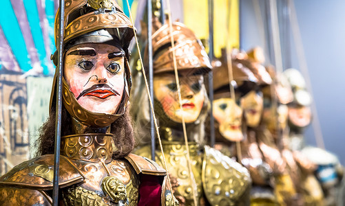 传统的西西里族傀儡模型黄铜雕塑人体娱乐文化侠义民俗学工匠旅游背景图片