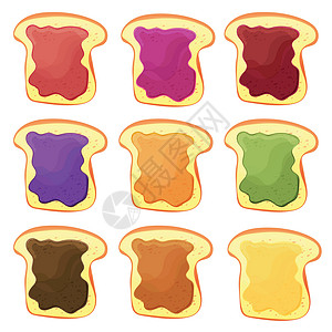 菲律宾面包山一套九份三明治 -巧克力 香蕉果冻 花生酱 浆果果汁插画