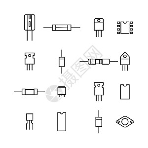 国家电投细线的电子和无线电元件 矢量图解电气工程国家电路电阻器电线芯片绘画插图微电路插画