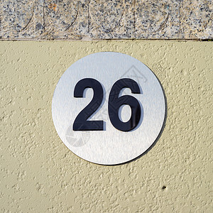 26号点缀金属号码指示牌装饰品街道字体抛光圆形刻字背景图片