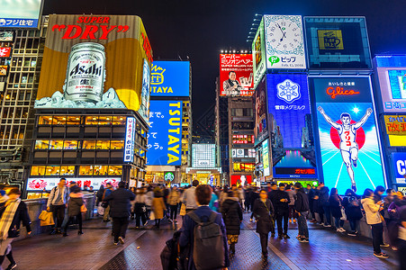 氖日本大阪Dotonbori夜街购物街旅游者观光景观旅游一叶夜生活生活商业娱乐街道餐厅背景