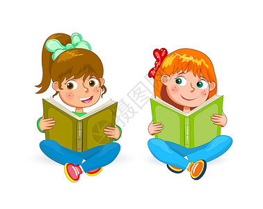 两个快乐的小女孩 读书背景图片