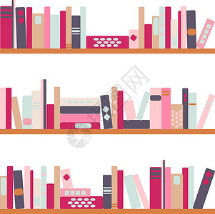 矢量图的书架与复古风格的书百科阅读童话作者书店全书诗歌插图书柜评书背景图片