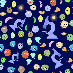 不同的卡通微生物无缝模式 大流行病 细菌 细菌怪兽高清图片