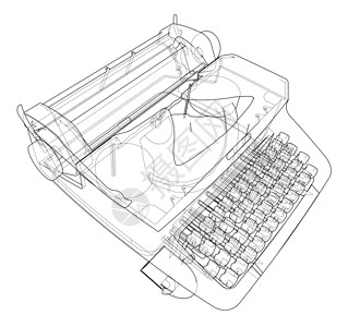 打字机的概念 韦克托博客创造力绘画文档古董插图作家作者艺术草图背景图片