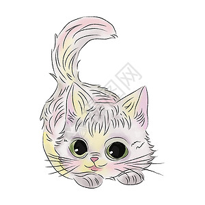 水彩小猫插图猫咪手绘宠物动物艺术卡片草图猫科绘画背景图片