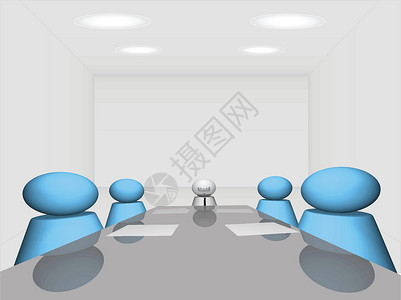 高端蓝色会议公司会议情况说明工作成功团体商业桌子团队研讨会蓝色剪影人士插画